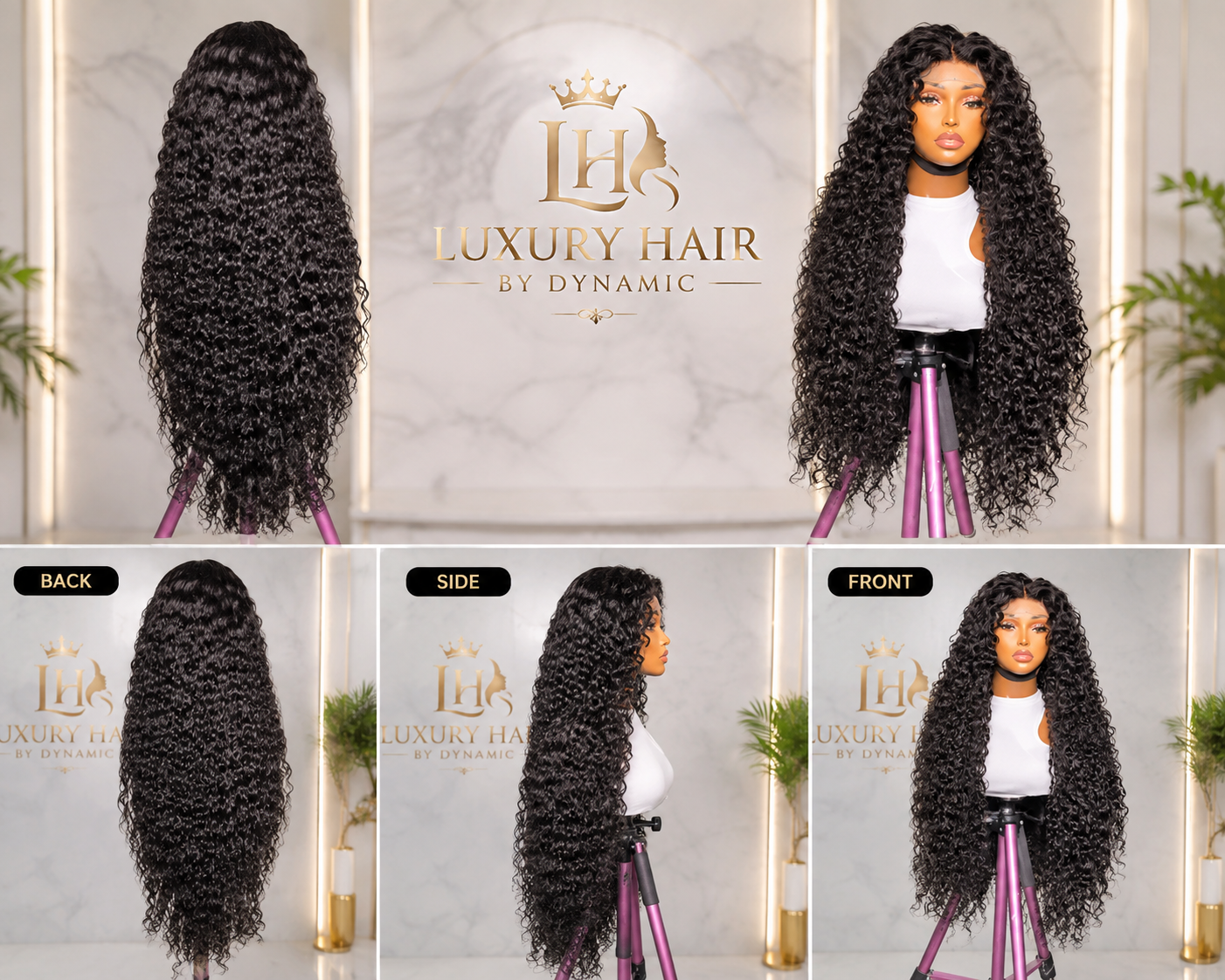 Luxury sdd sassy curly human hair wig, 34inch — Front view