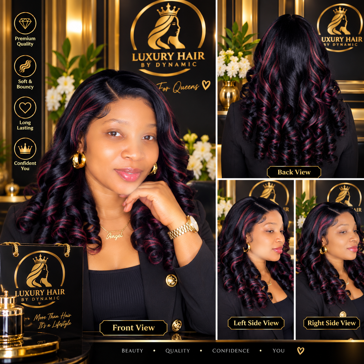 Bounce curly human hair wig, 22inch with 5×5. 350g — Front view