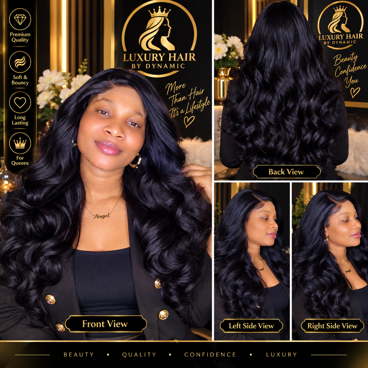 Bounce curly human hair wig, 24inch with 5×5, 350g — Front view