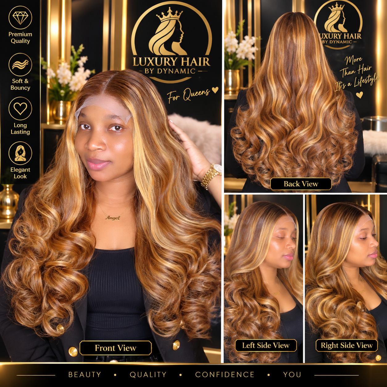 Tip bounce,  26inch, 5×5 , 300g .% human hair wig — Front view