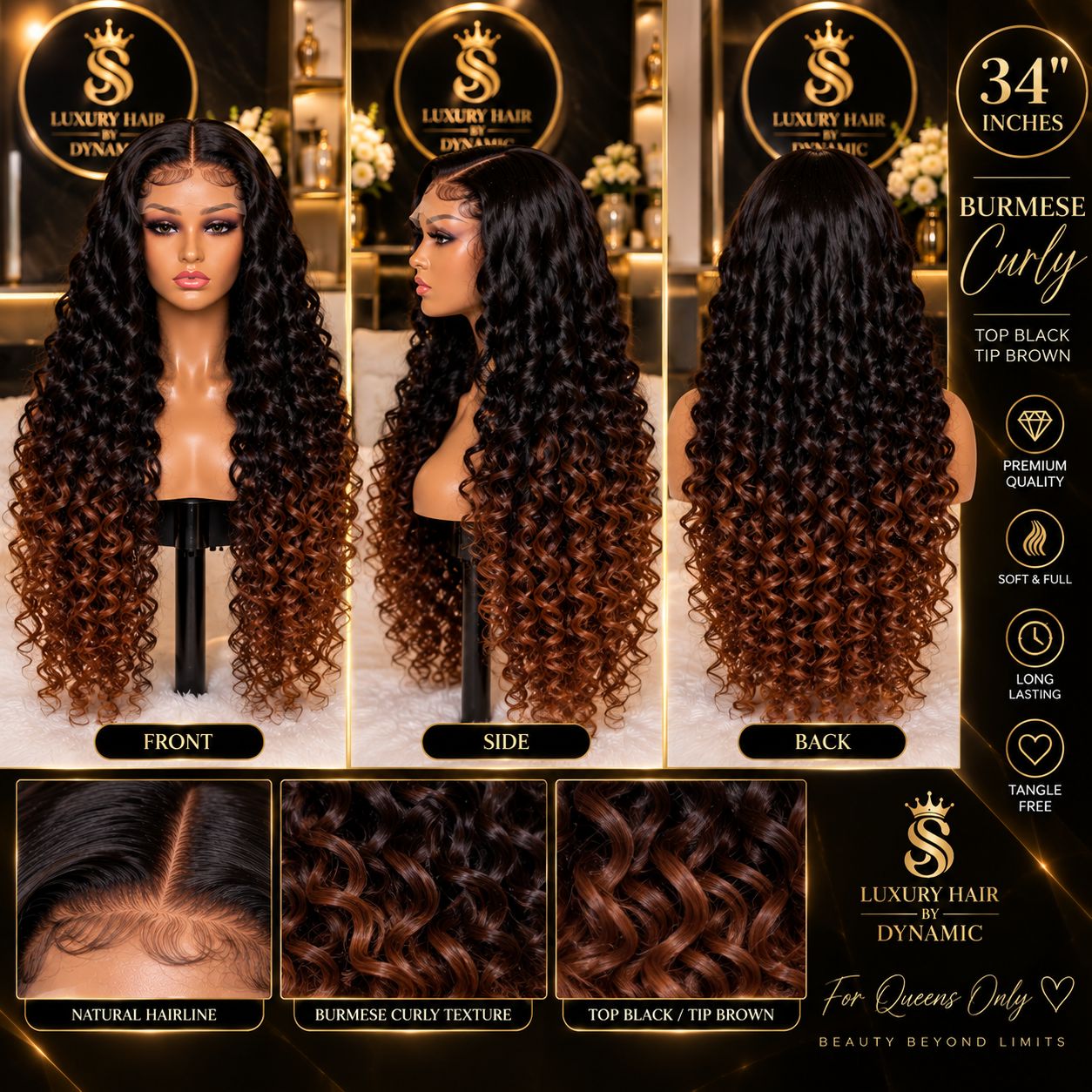Burmese curly 32inch,  450g ,with 5,5 — Front view