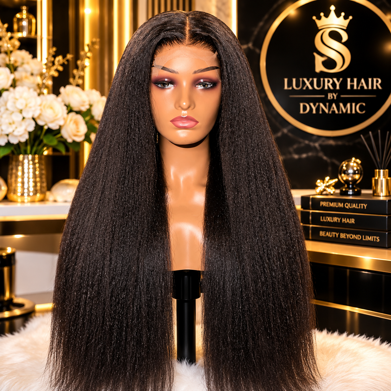 Kinky straight human hair wig, 26inch 250g — Front view